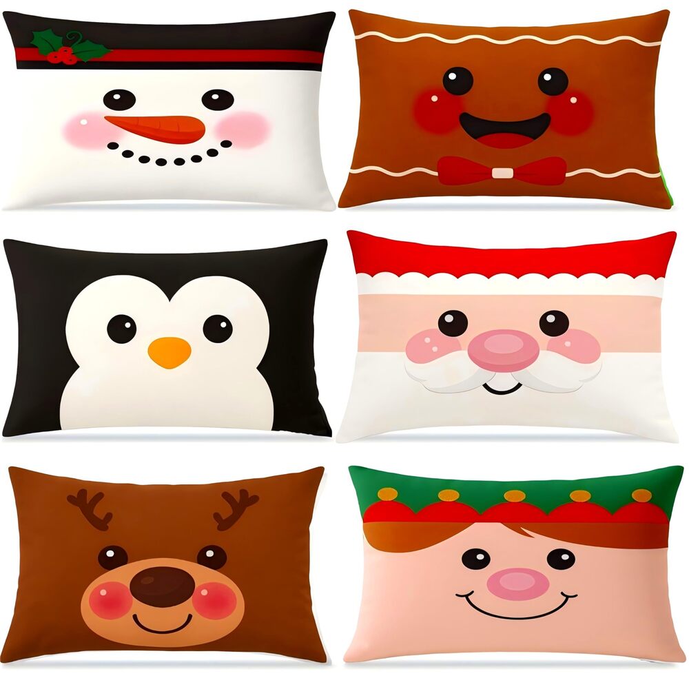 9760 6 Set Christmas Decorations Pillow Covers 20 x 12 Inches, Soft Plush